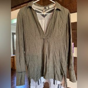 Free People shirt- stripes with deep v and collar, super soft, size M